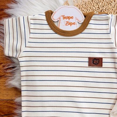 Conj. de Malha 3 peças - Leão com Juba Colorida - Off White e Ferrugem
